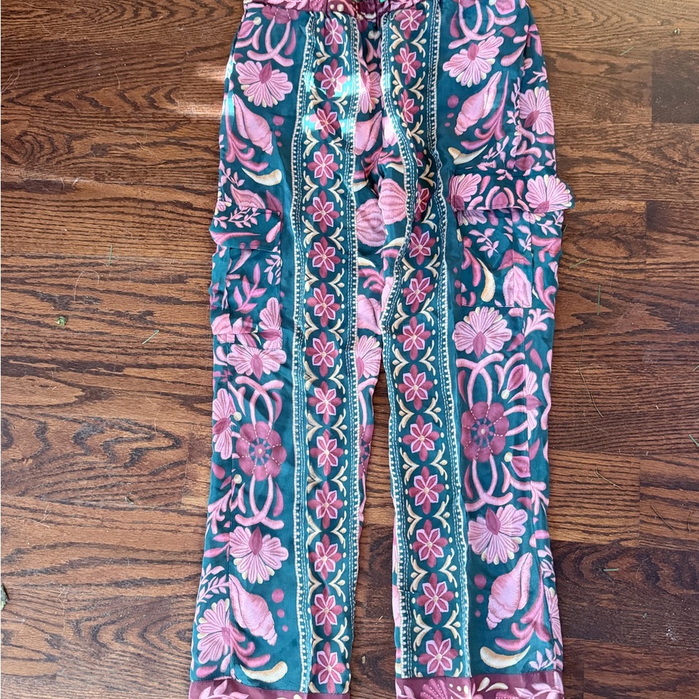 FARM Rio Burgundy and Teal Floral cargo Pants